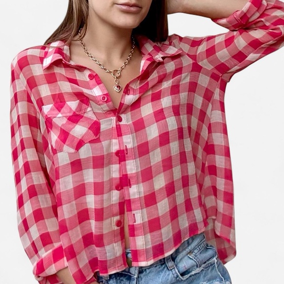 Red and white gingham button-down blouse from Free People - Picture 2 of 8